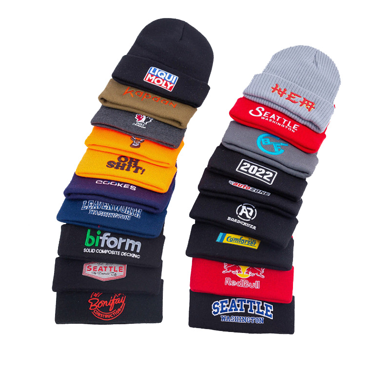 Promotional Knitted Beanie Toque Unisex Solid Color Autumn Winter Blank Cap Warm Custom Embroidery Logo Beanie Hats