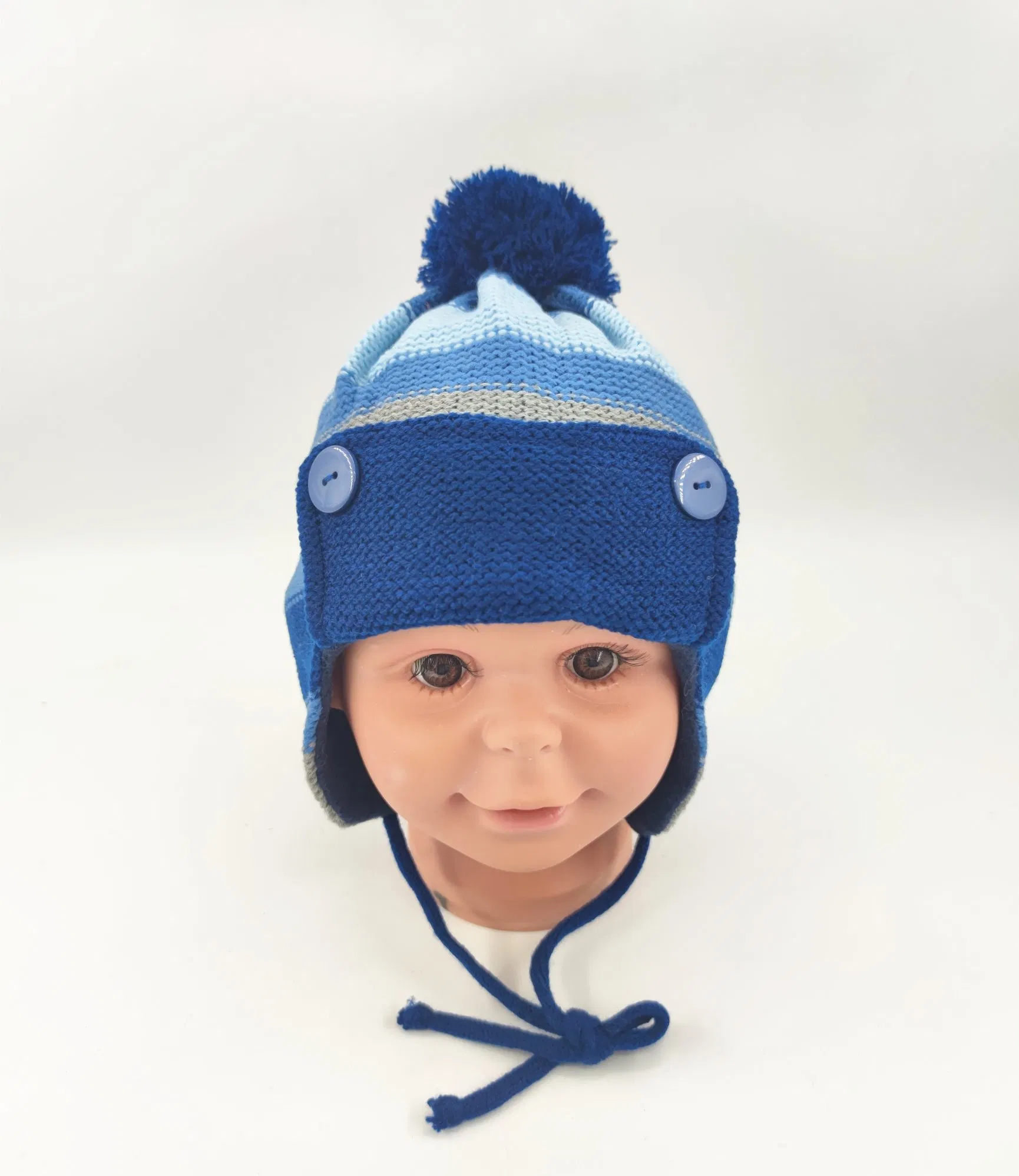 Acrylic Yarn Jacquard Knitted Boys Earflap Hat, Turn up The Brim