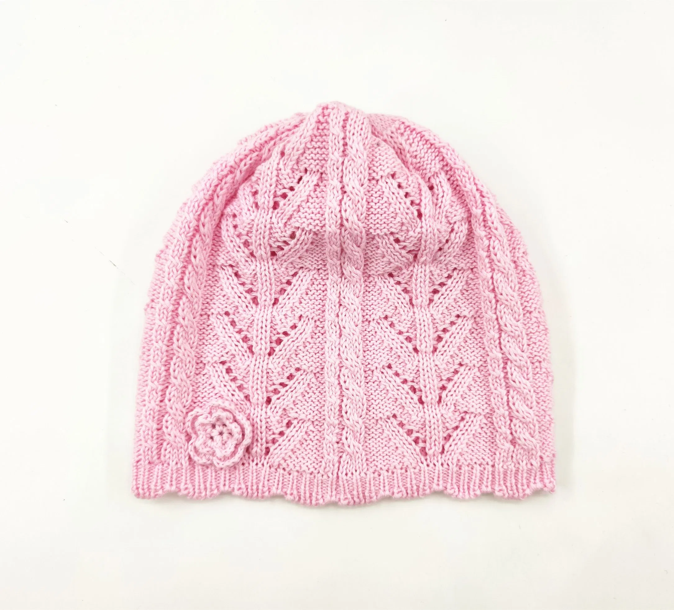 Handmade Crochet Jacquard Knitted Hat with Flower