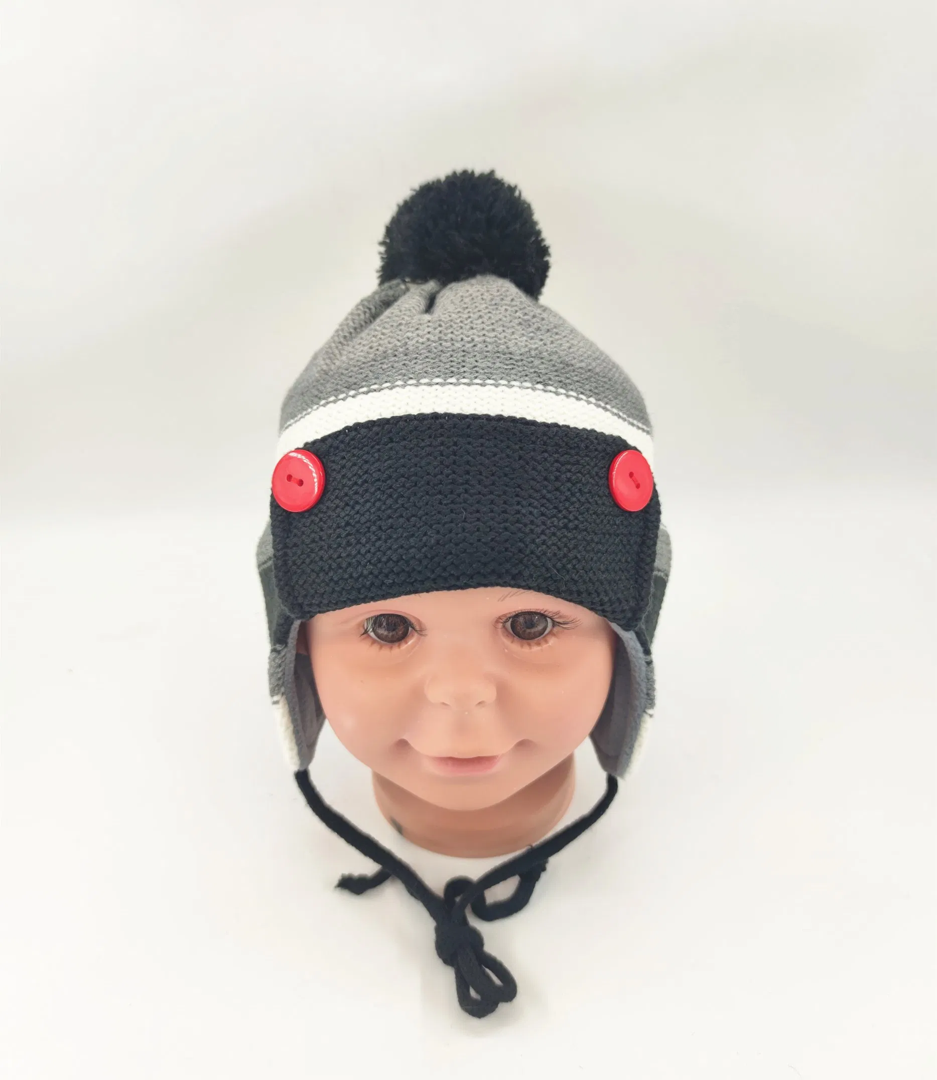 Acrylic Yarn Jacquard Knitted Boys Earflap Hat, Turn up The Brim