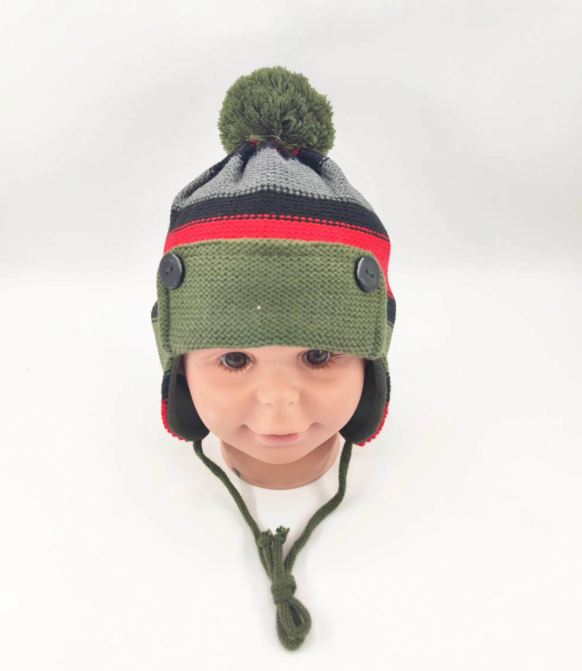 Acrylic Yarn Jacquard Knitted Boys Earflap Hat, Turn up The Brim