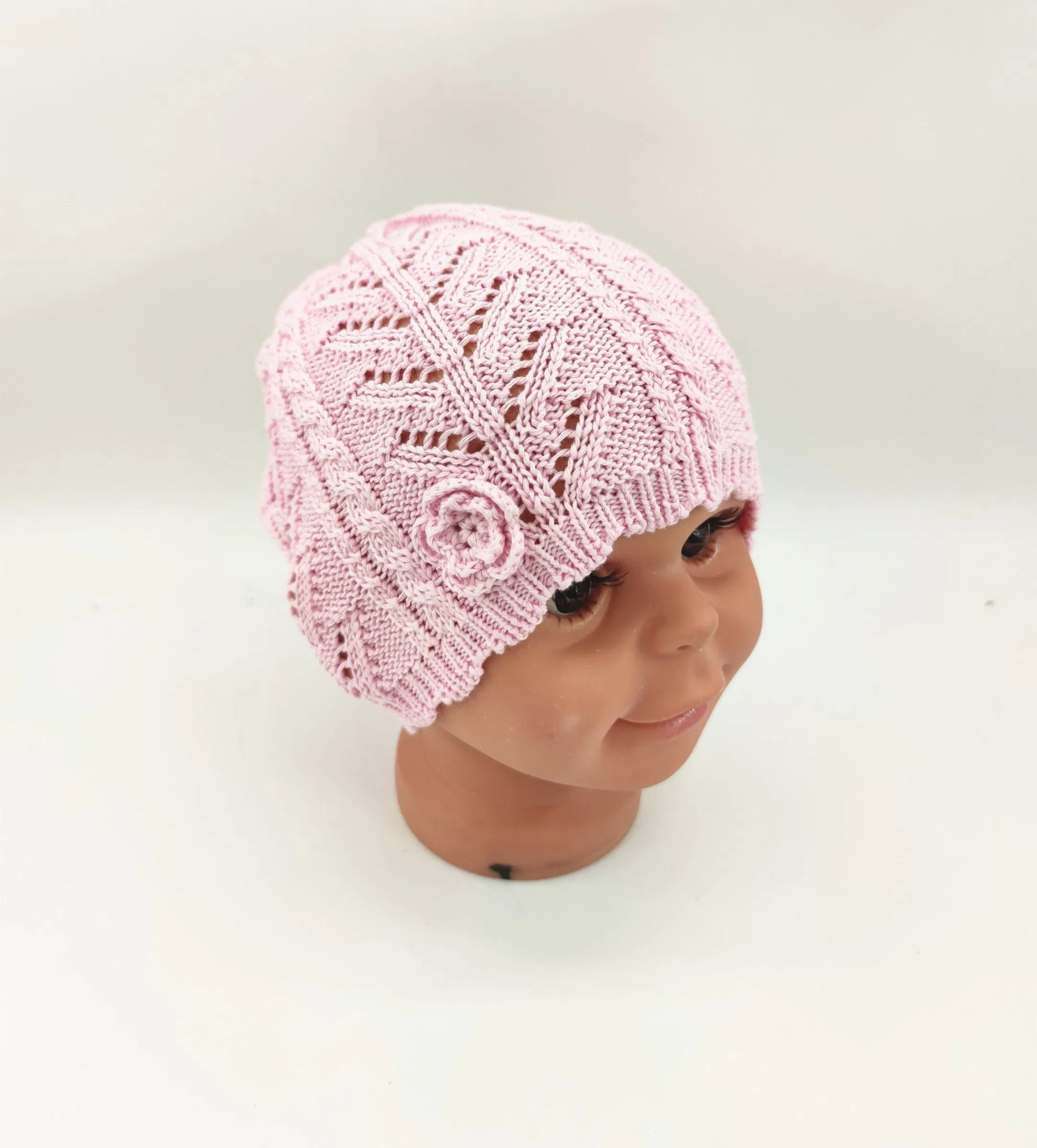 Handmade Crochet Jacquard Knitted Hat with Flower