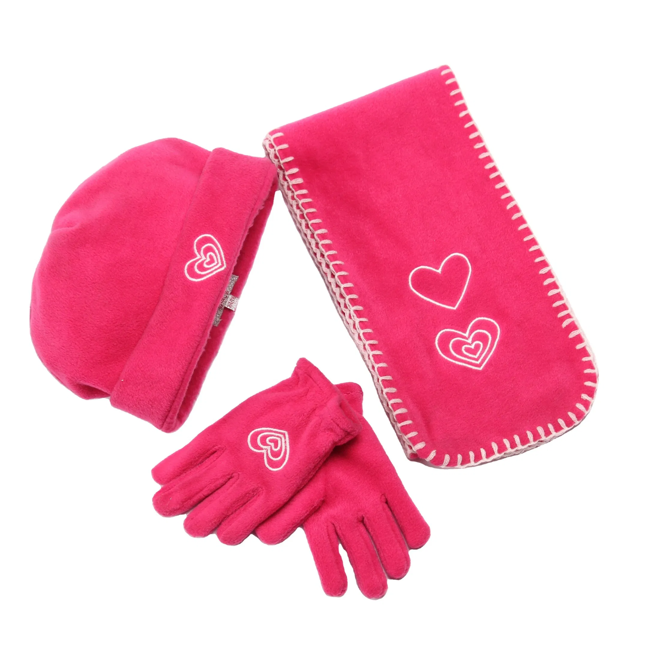Super Warm Cheaper Embroidery Logo Children Polar Fleece Scarf Glove Hat Set