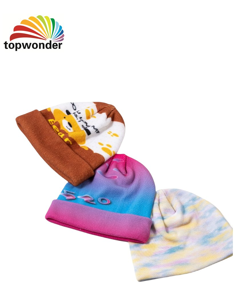 Wholesale and Customize Fashion Winter Knit Heat Transfer Printing Beanie or Cap in Many Colors and Designs at Low Prices