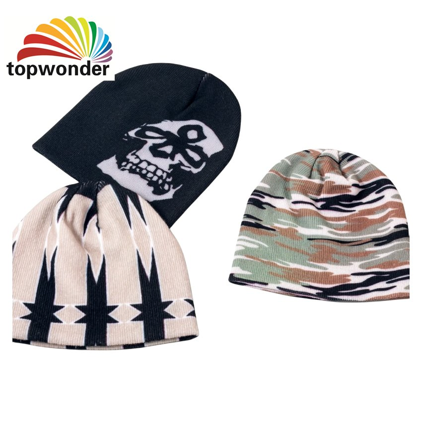 Wholesale and Customize Fashion Winter Knit Heat Transfer Printing Beanie or Cap in Many Colors and Designs at Low Prices