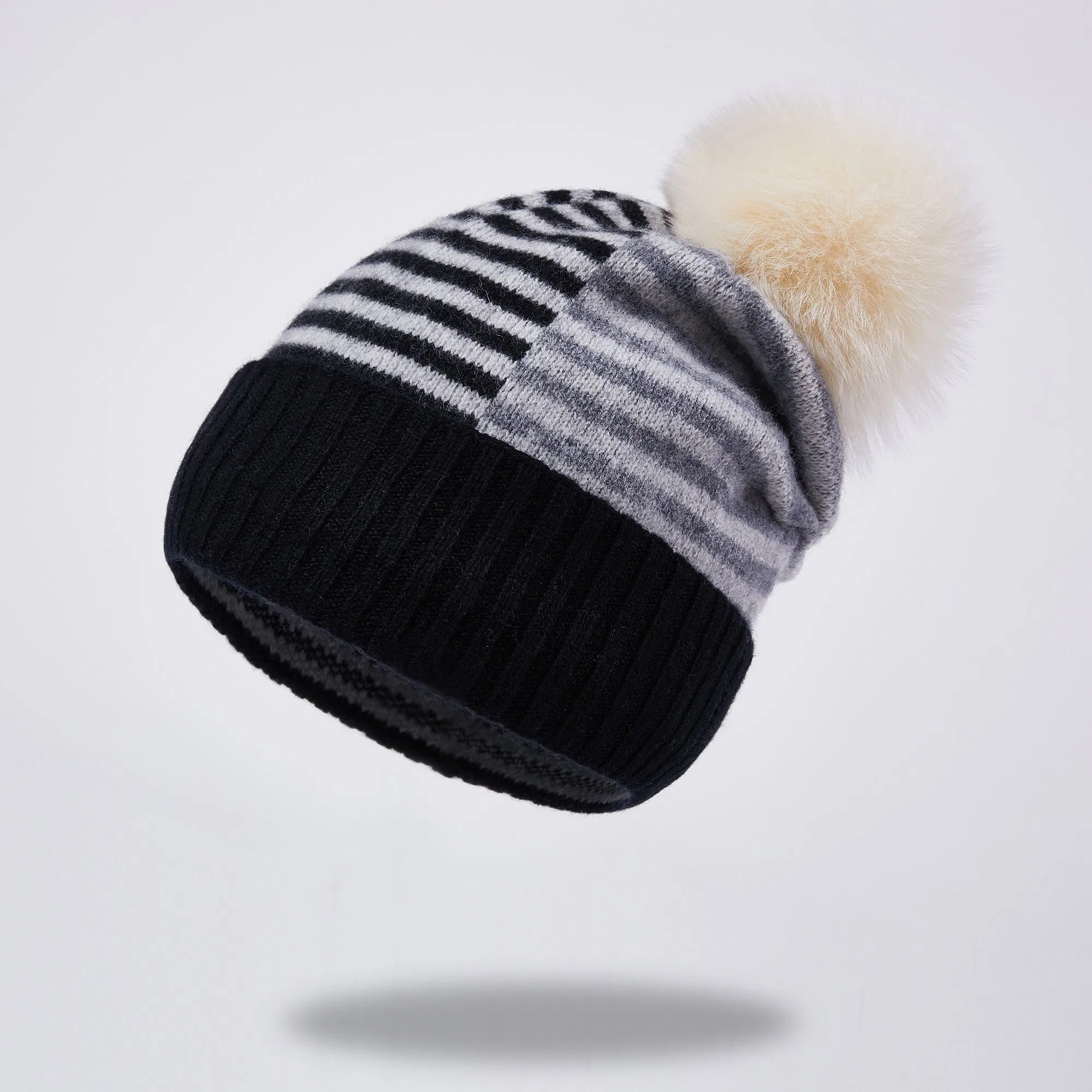Wholesale Popular Stylish Striped Knit Bobble Hat