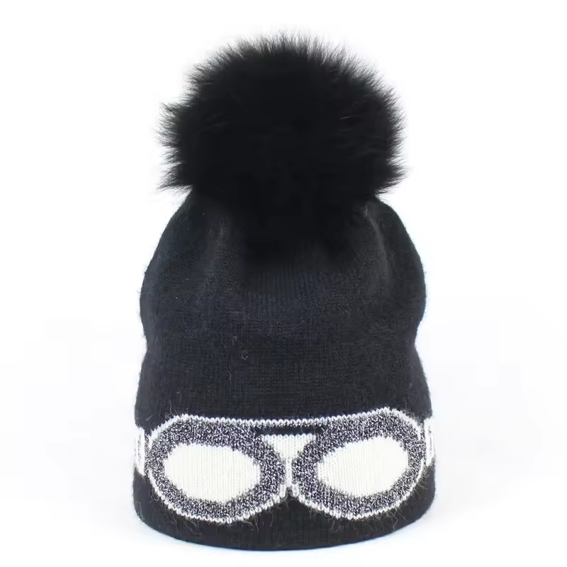 Unisex Knit with Evil Eye Jacquard Decorations Winter Mens Ladies Beanie Hat