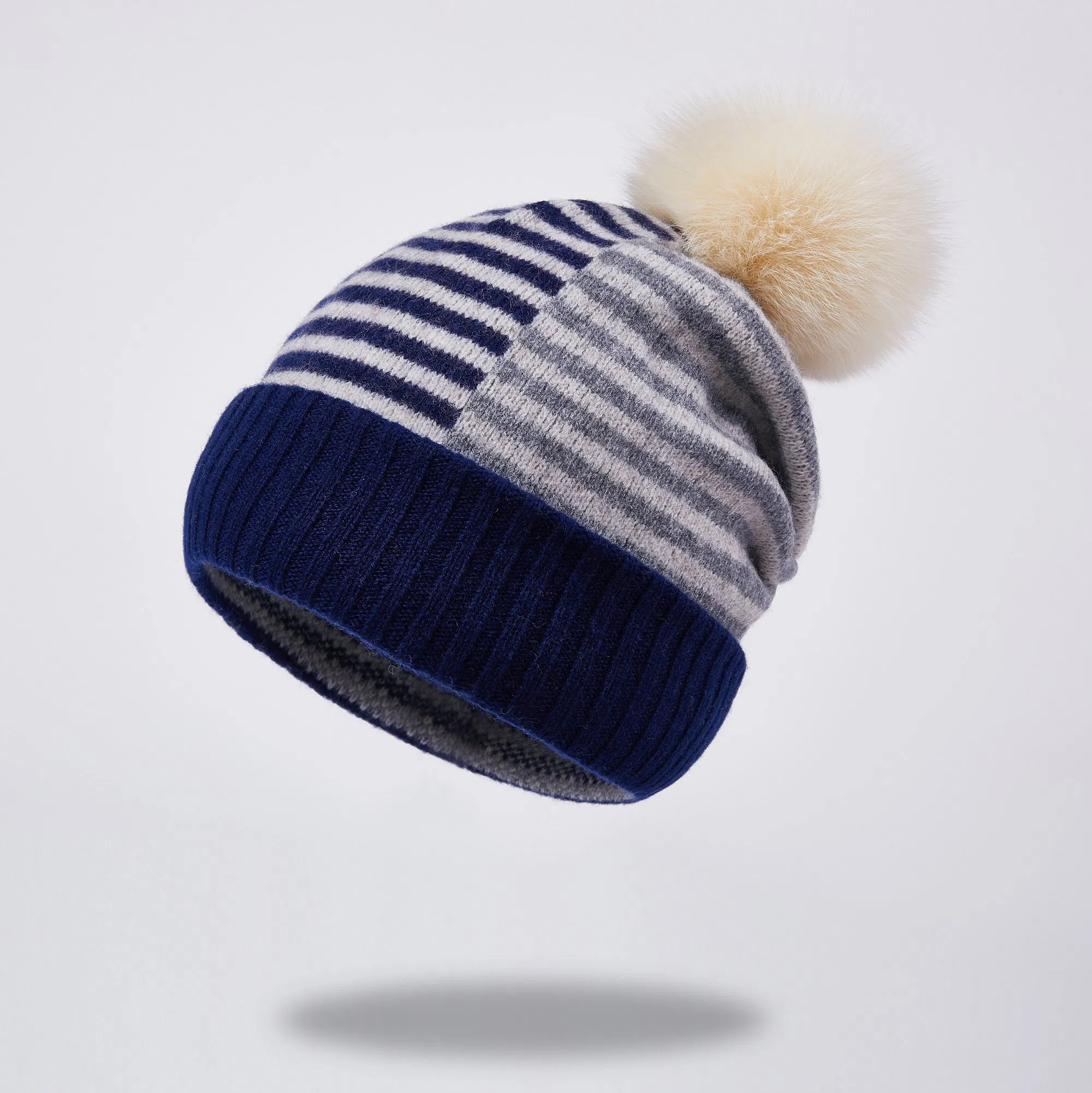 Wholesale Popular Stylish Striped Knit Bobble Hat