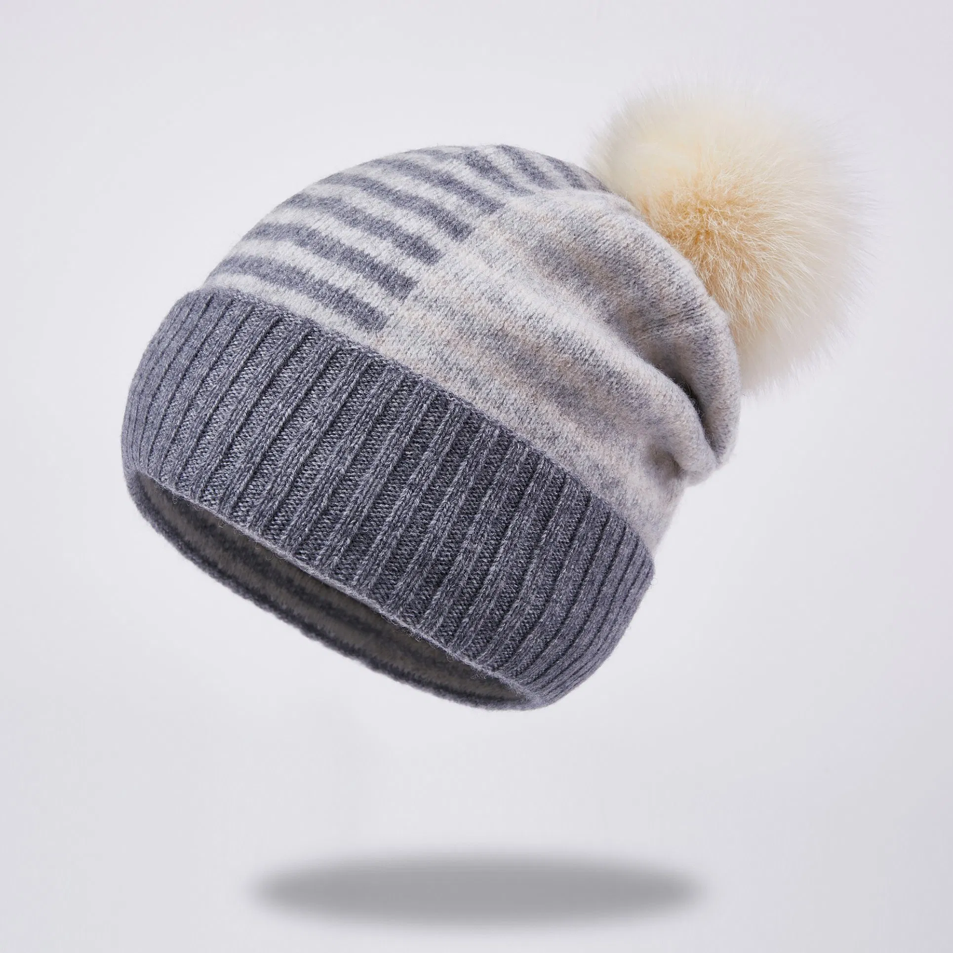Wholesale Popular Stylish Striped Knit Bobble Hat