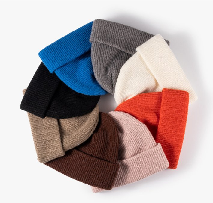 Autumn Winter Soft Basic Fine Knit Acrylic Double Knitted Acrylic Turn up Beanie