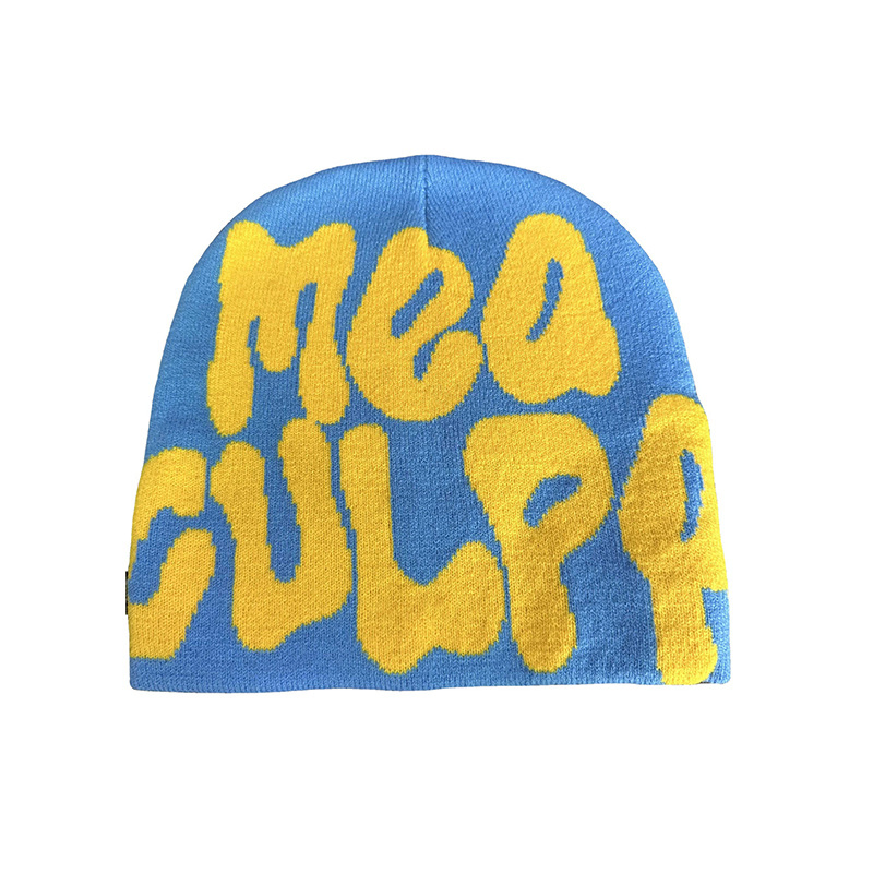 Custom Logo Letter Jacquard Puff Print Beanie Hat