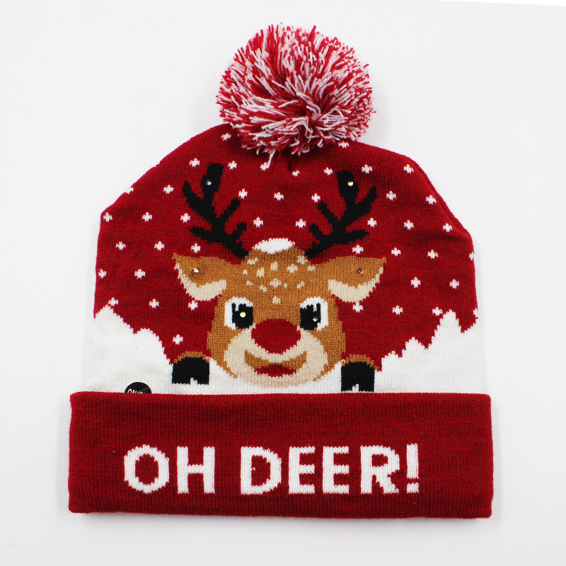 2025 LED Christmas Knitted Beanie with Pompom for Winter Party Gift