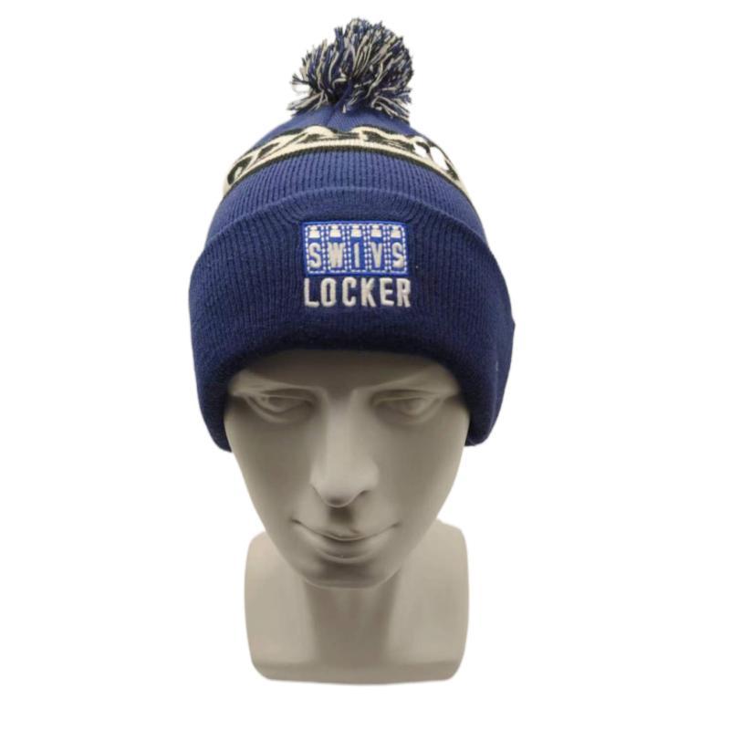Custom Unisex Adjustable Cuffed Striped Knit Pompom Beanie Acrylic Bobble Sport Hat