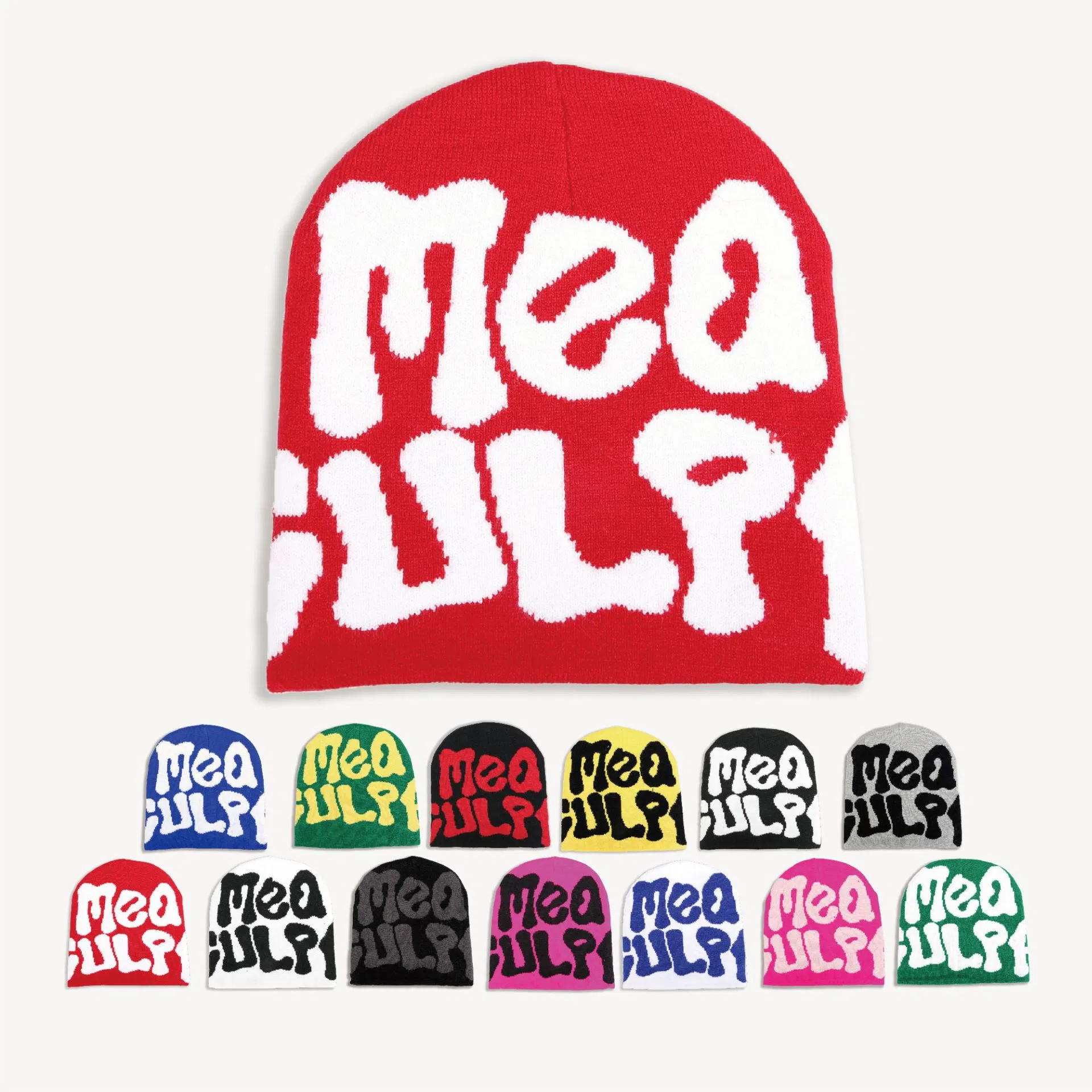 Wholesale Custom Embroidery Logo Slouchy Jacquard Gorras Winter Knitted Hats Mea Beanie