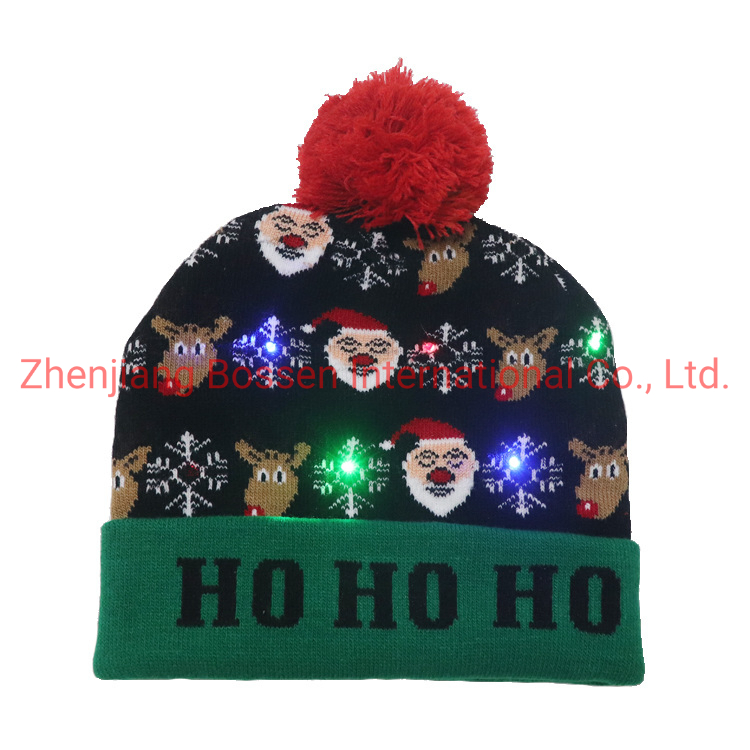 OEM Customized Jacquard Christmas LED Winter Acrylic Beanie Hat