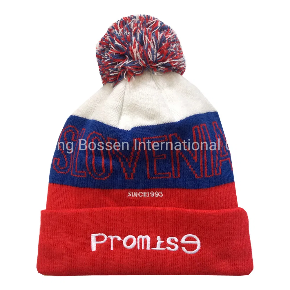 China Factory OEM Custom Logo Embroidered Outdoor Sports Ski Snowboard Acrylic Beanie Bobble Hat