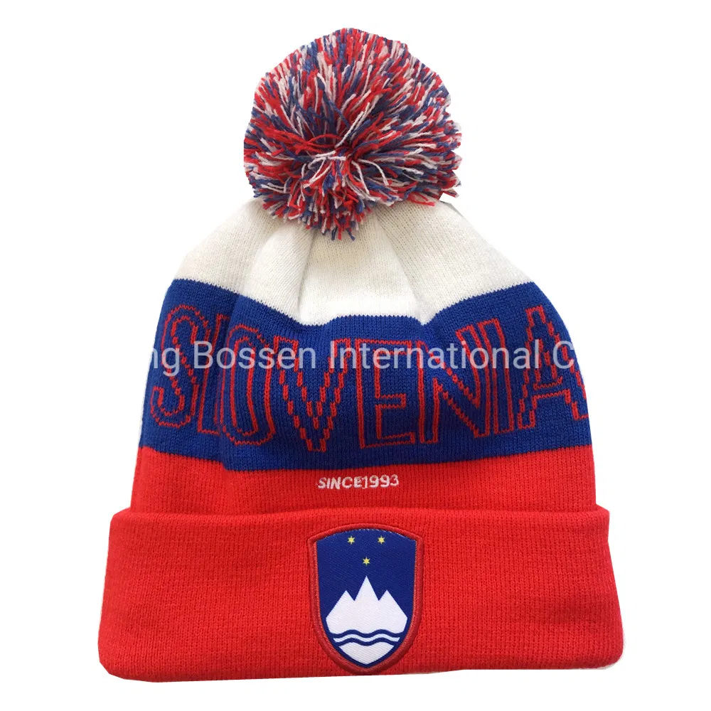 China Factory OEM Custom Logo Embroidered Outdoor Sports Ski Snowboard Acrylic Beanie Bobble Hat