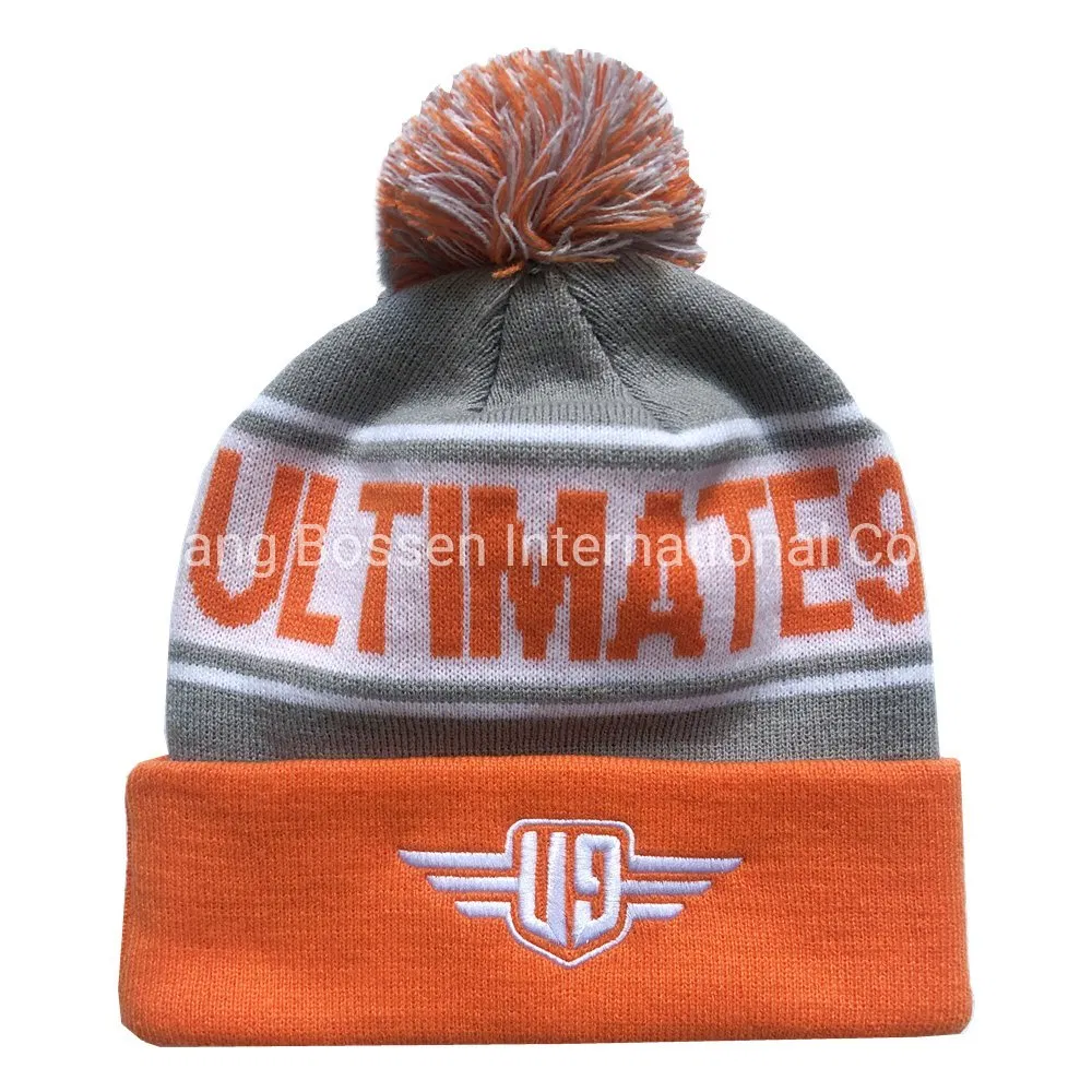 China Factory OEM Custom Logo Embroidered Outdoor Sports Ski Snowboard Acrylic Beanie Bobble Hat