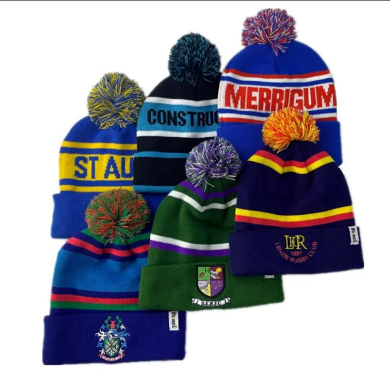 Custom Logo Trendy High Quality Acrylic Warm Winter Hats Caps Plain Dyed Skullies POM POM Knitted Beanie