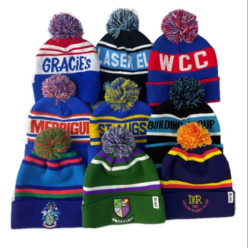 Custom Logo Trendy High Quality Acrylic Warm Winter Hats Caps Plain Dyed Skullies POM POM Knitted Beanie