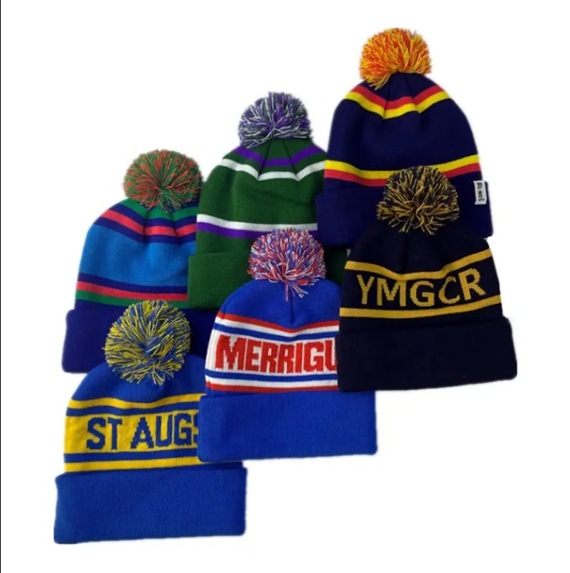 Custom Logo Trendy High Quality Acrylic Warm Winter Hats Caps Plain Dyed Skullies POM POM Knitted Beanie