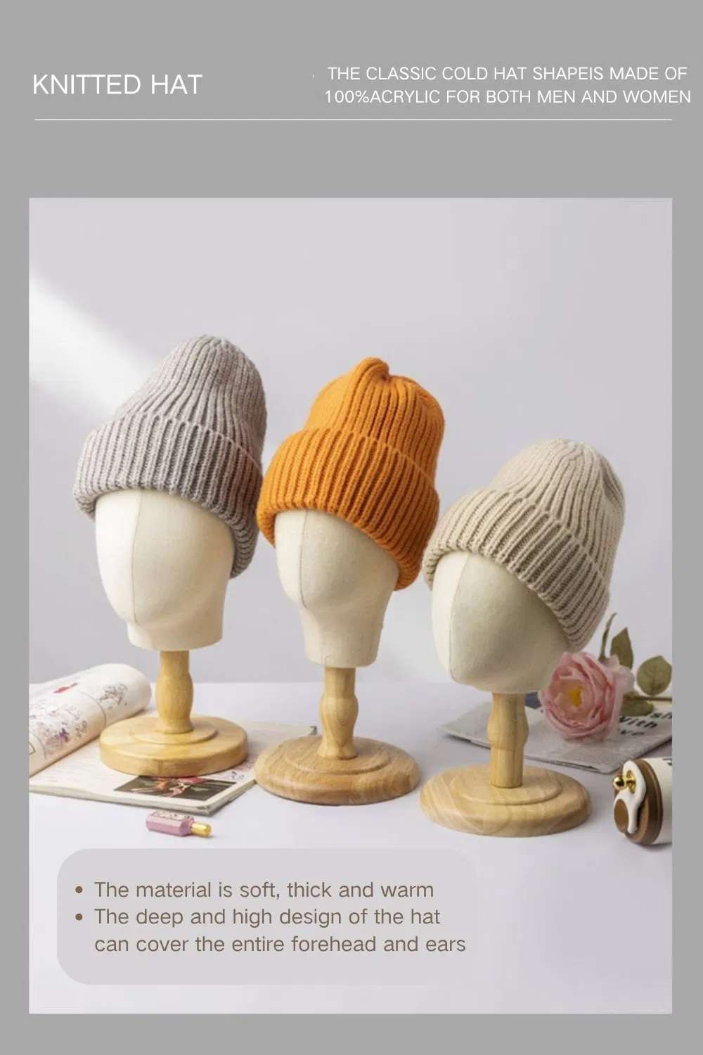 Wholesale Classic Fashion Thick Knitted Bucket Beanie Winter Warm Customized Embroidered Ribbed Pashmina Hat for Outdoor Leisure Travel
