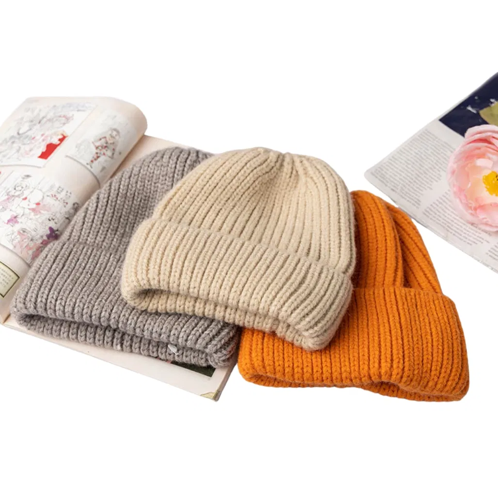 Wholesale Classic Fashion Thick Knitted Bucket Beanie Winter Warm Customized Embroidered Ribbed Pashmina Hat for Outdoor Leisure Travel