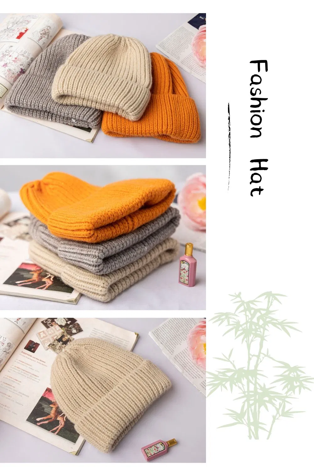 Wholesale Classic Fashion Thick Knitted Bucket Beanie Winter Warm Customized Embroidered Ribbed Pashmina Hat for Outdoor Leisure Travel