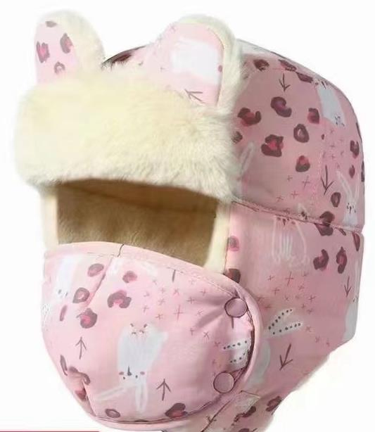 Cute Plush OEM Custom Winter Face Mask Earflap Girl Boy Warm Hat Snow Hat