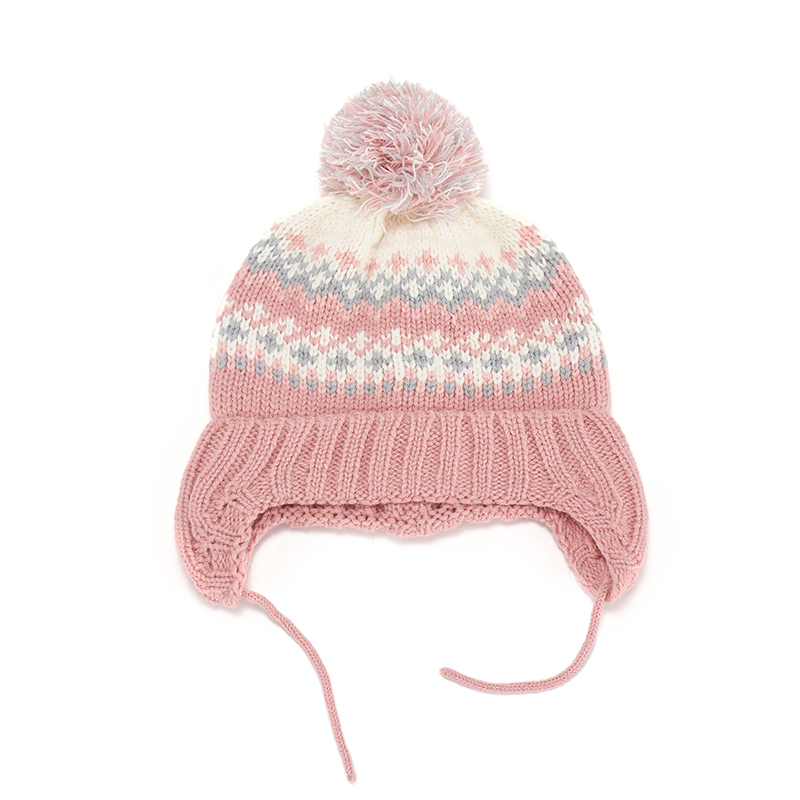 Custom Autumn Winter High Quality Acrylic Pink Knitted Hat Women Knitted Beanie Hat Winter Ear Hat