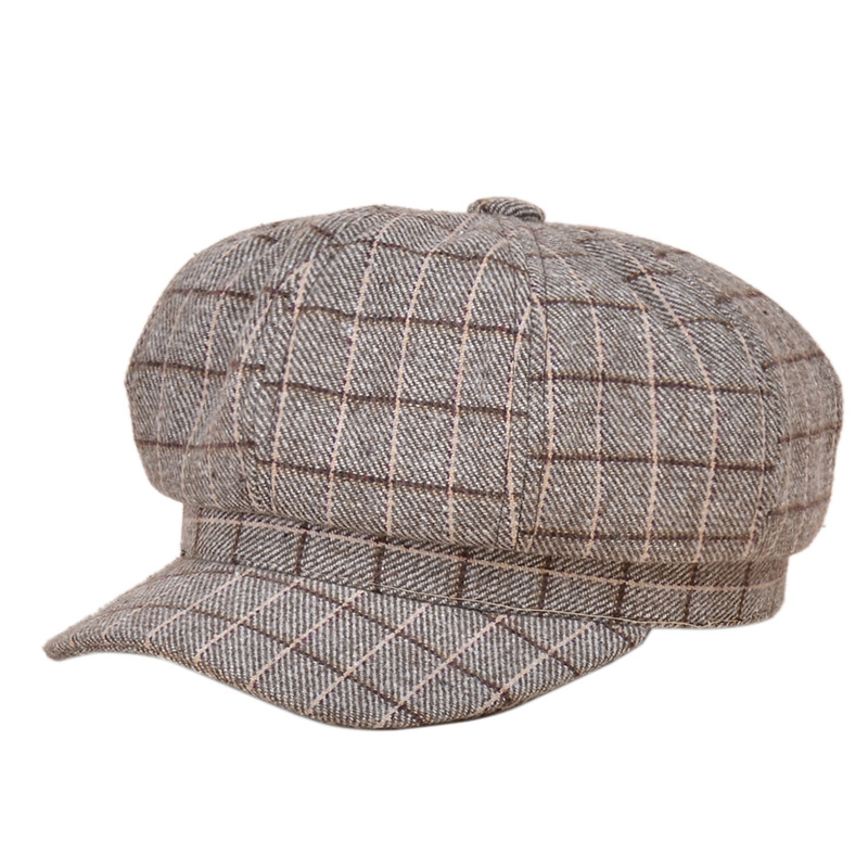 Women's British Vintage Newsboy Hat Autumn and Winter Plaid Octagonal Hat