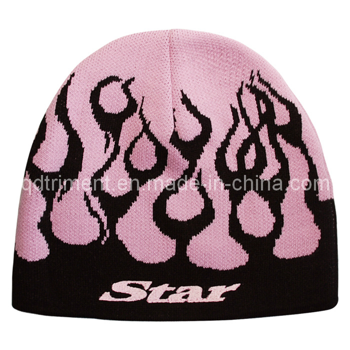 Jacquard Embroidery POM Cuff Acrylic Sport Winter Beanie (TMBK1441-1)