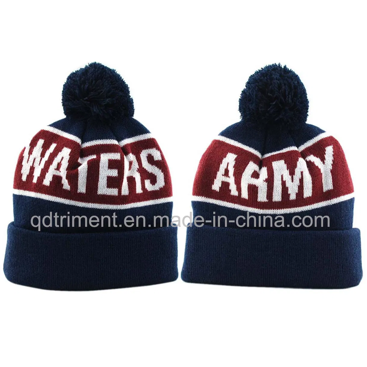 Jacquard Embroidery POM Cuff Acrylic Sport Winter Beanie (TMBK1441-1)