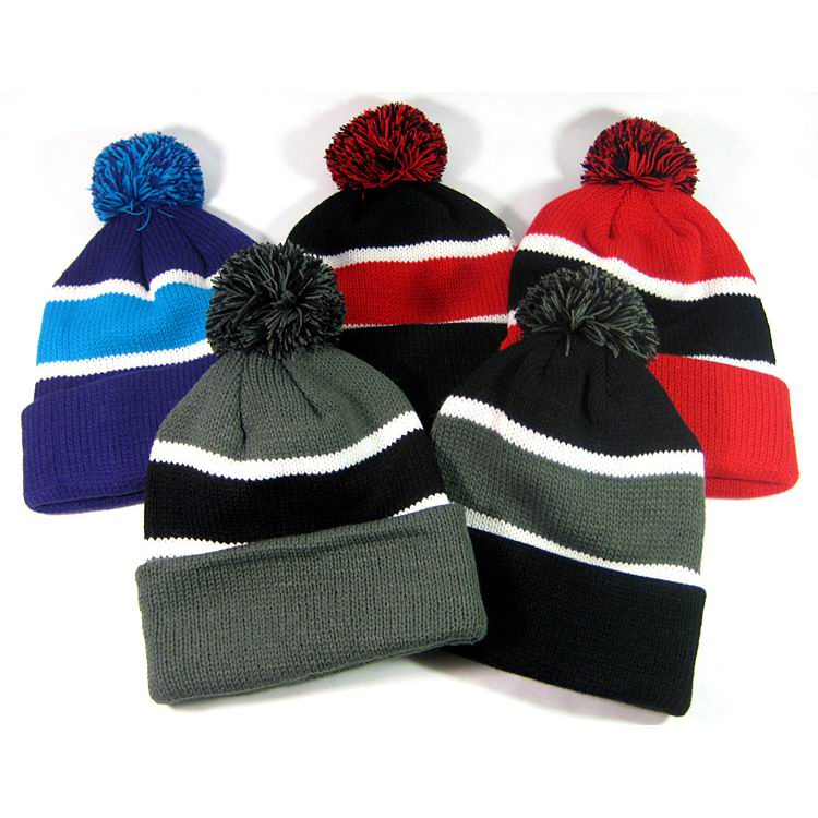 Knit Heathered POM Beanie with Cuff