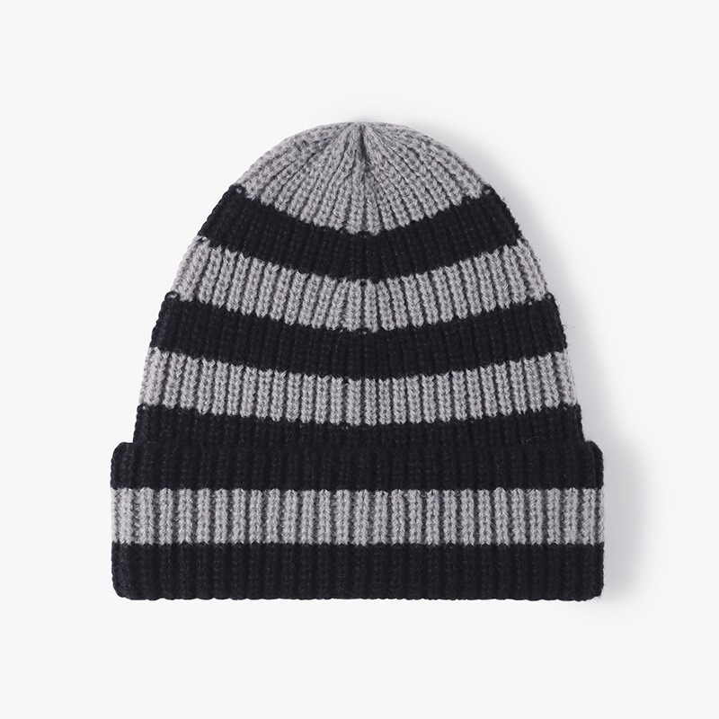 High Quality Fashion Autumn and Winter Hat, Warm Thick Cold Hat, Fashion Striped Hat, Two-Color Beanie Knit Hat