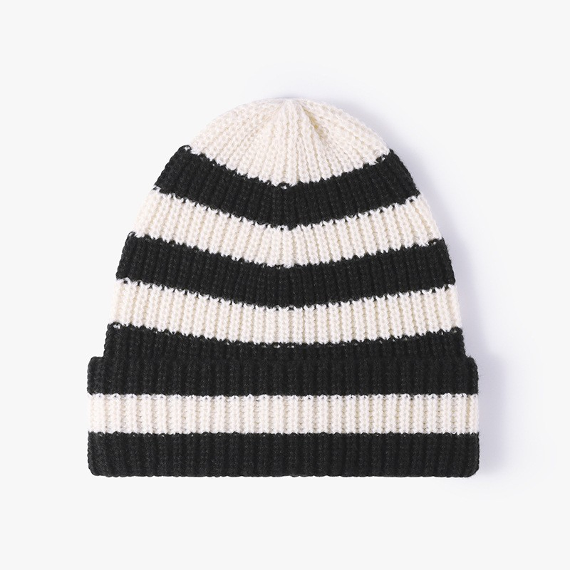 High Quality Fashion Autumn and Winter Hat, Warm Thick Cold Hat, Fashion Striped Hat, Two-Color Beanie Knit Hat