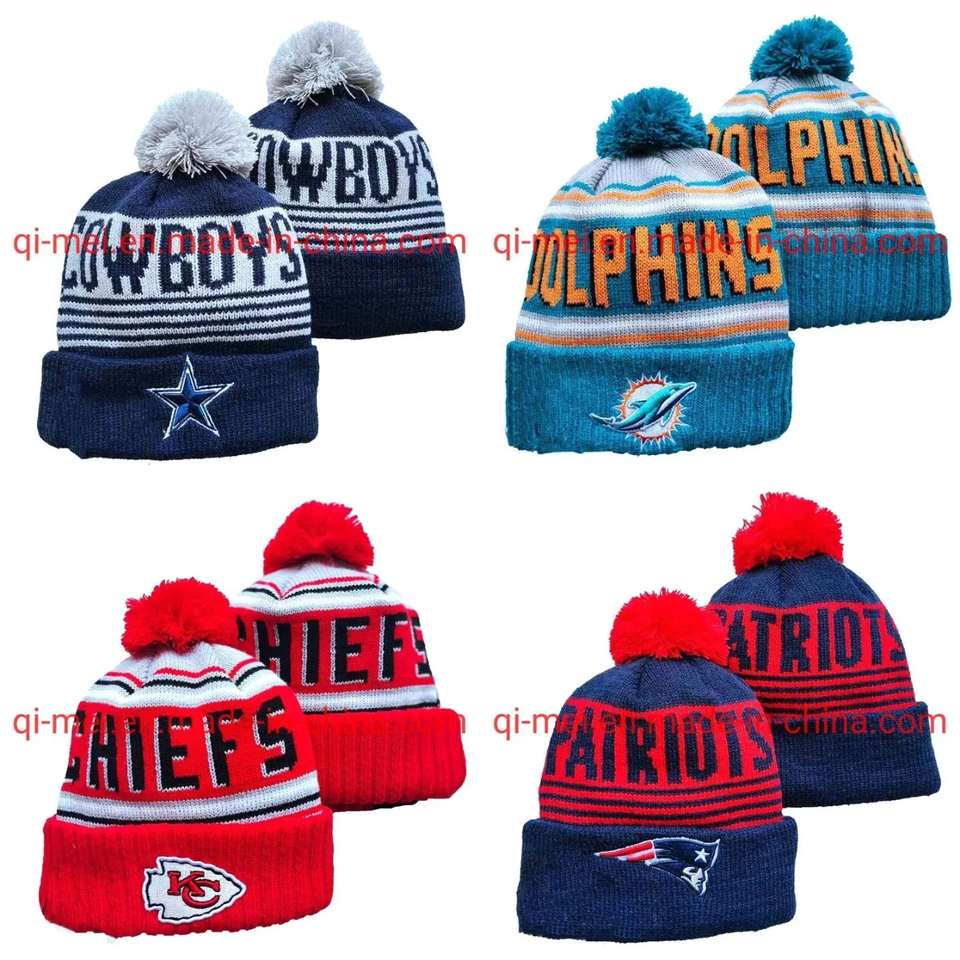 2022 Colts Bills Chiefs Pstriots Dolphins 100th Season POM Sport Knit Hats Beanies