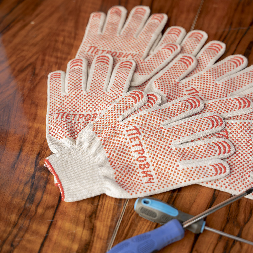 Перчатки х/б 6 нитей с ПВХ покрытием Петрович белые 10 (XL)