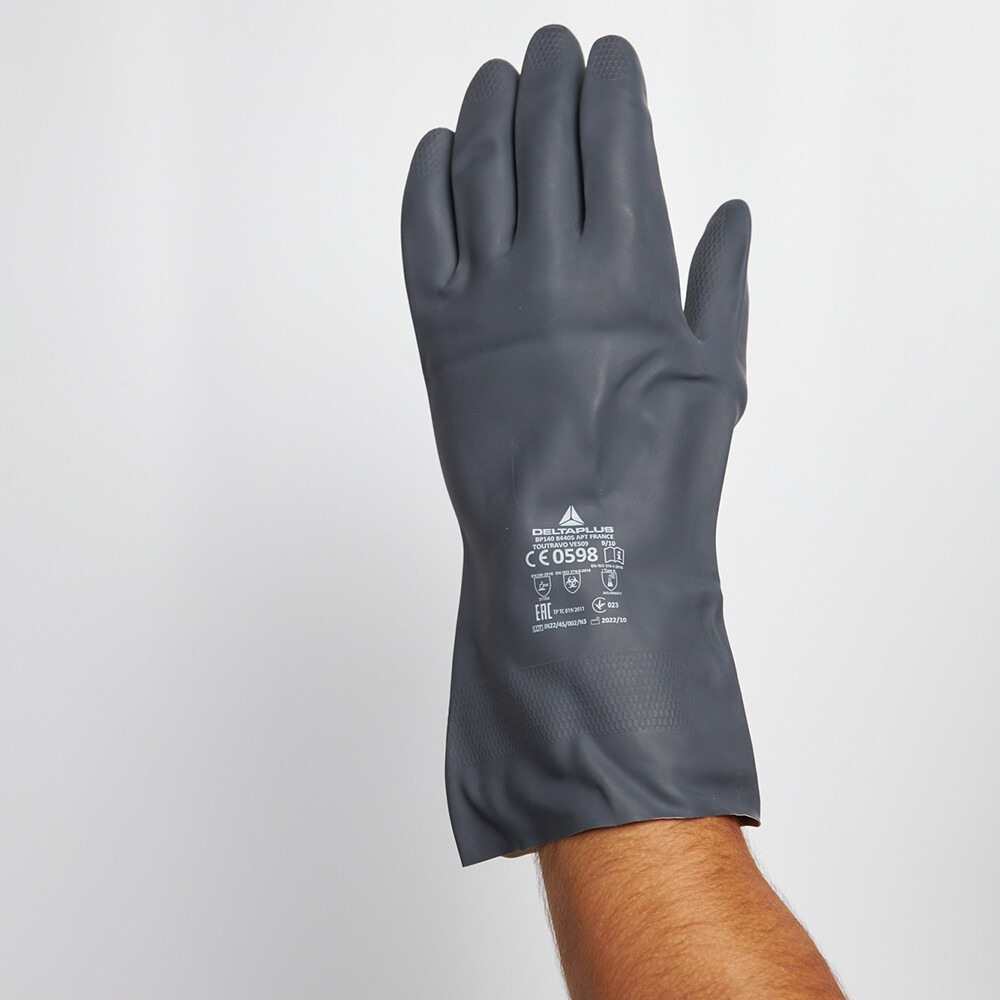 Перчатки х/б кислотоустойчивые с неопреновым покрытием водонепроницаемые Delta Plus черные 9 (L) (VE509NO09/2007)