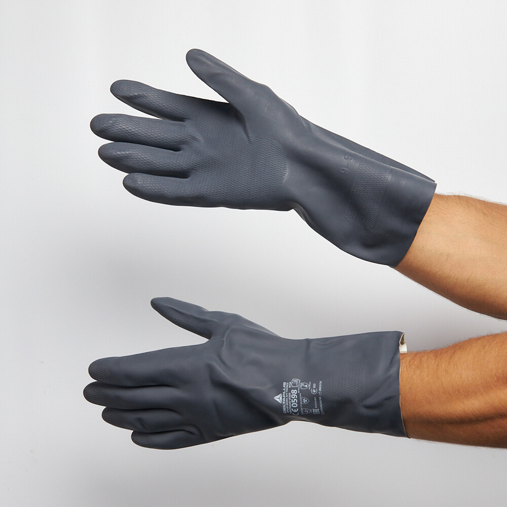 Перчатки х/б кислотоустойчивые с неопреновым покрытием водонепроницаемые Delta Plus черные 9 (L) (VE509NO09/2007)