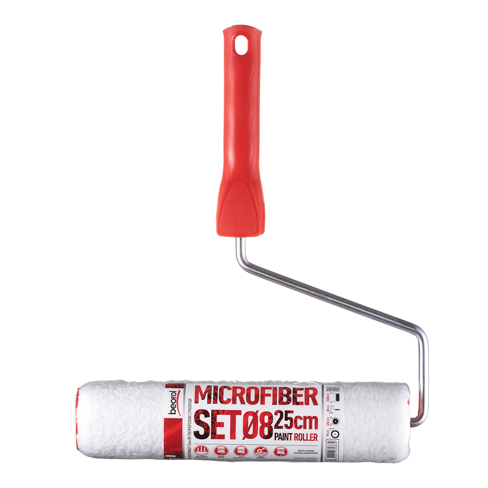 Валик микрофибра 250 мм стержень 8 мм d45 мм ворс 9 мм для водной и алкидной основы с ручкой Beorol