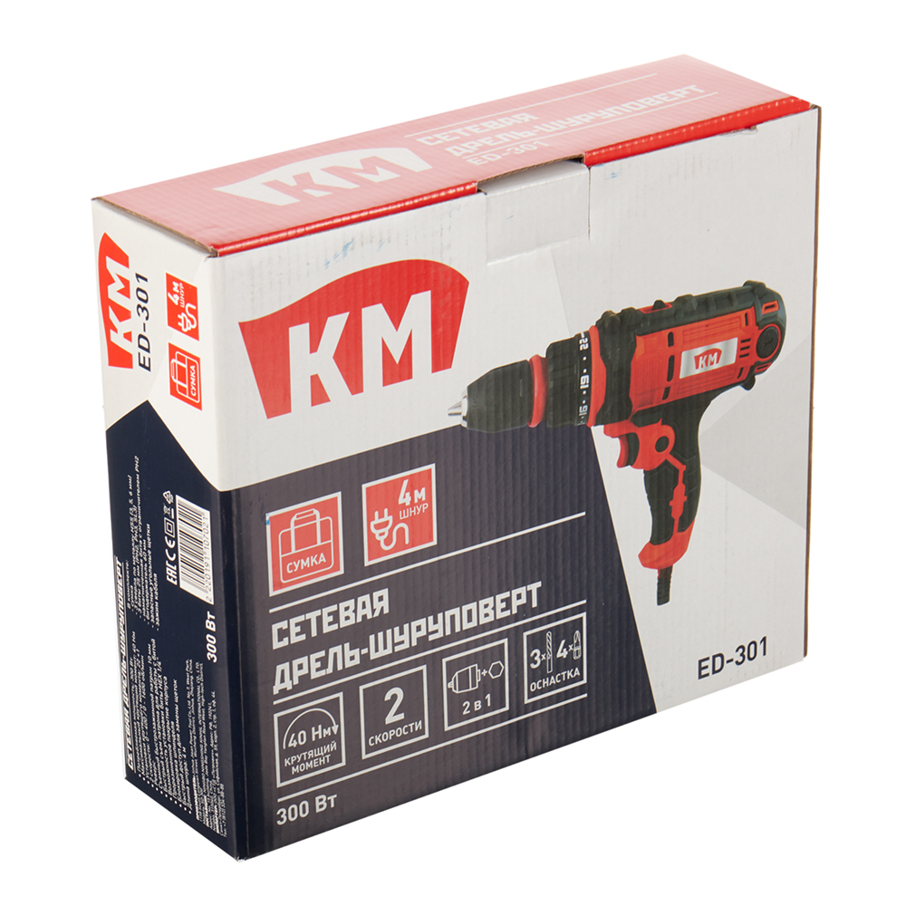 Дрель-шуруповерт КМ ED-301 300 Вт