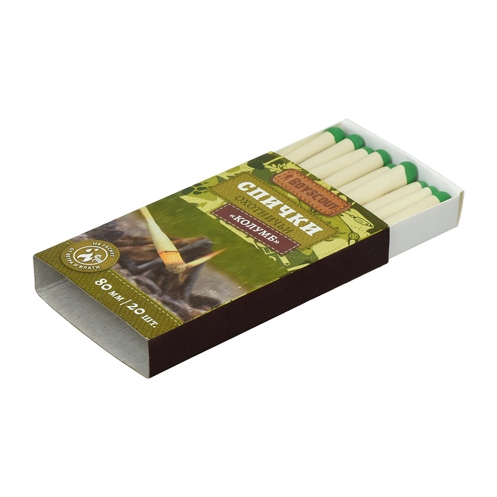 Спички Boyscout Колумб водоветроустойчивые 80 мм (20 шт.)