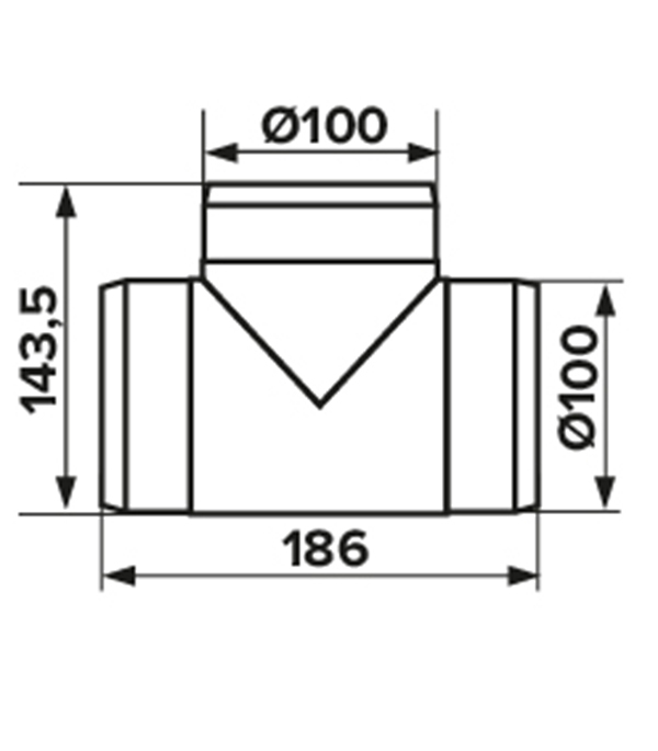 Тройник для круглых воздуховодов ERA пластиковый d100 мм 90°
