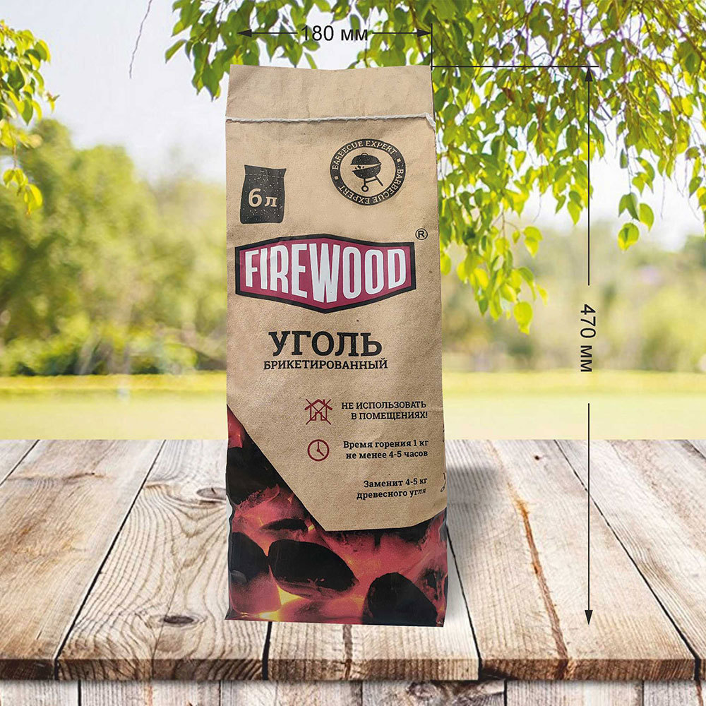 Уголь древесный березовый в брикетах Firewood 1,8 кг