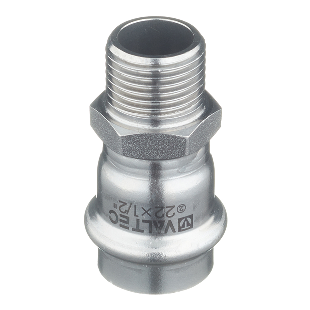 Соединитель VALTEC (VTi.901.I.002204) 22 мм х 1/2 НР(ш) нержавеющая сталь