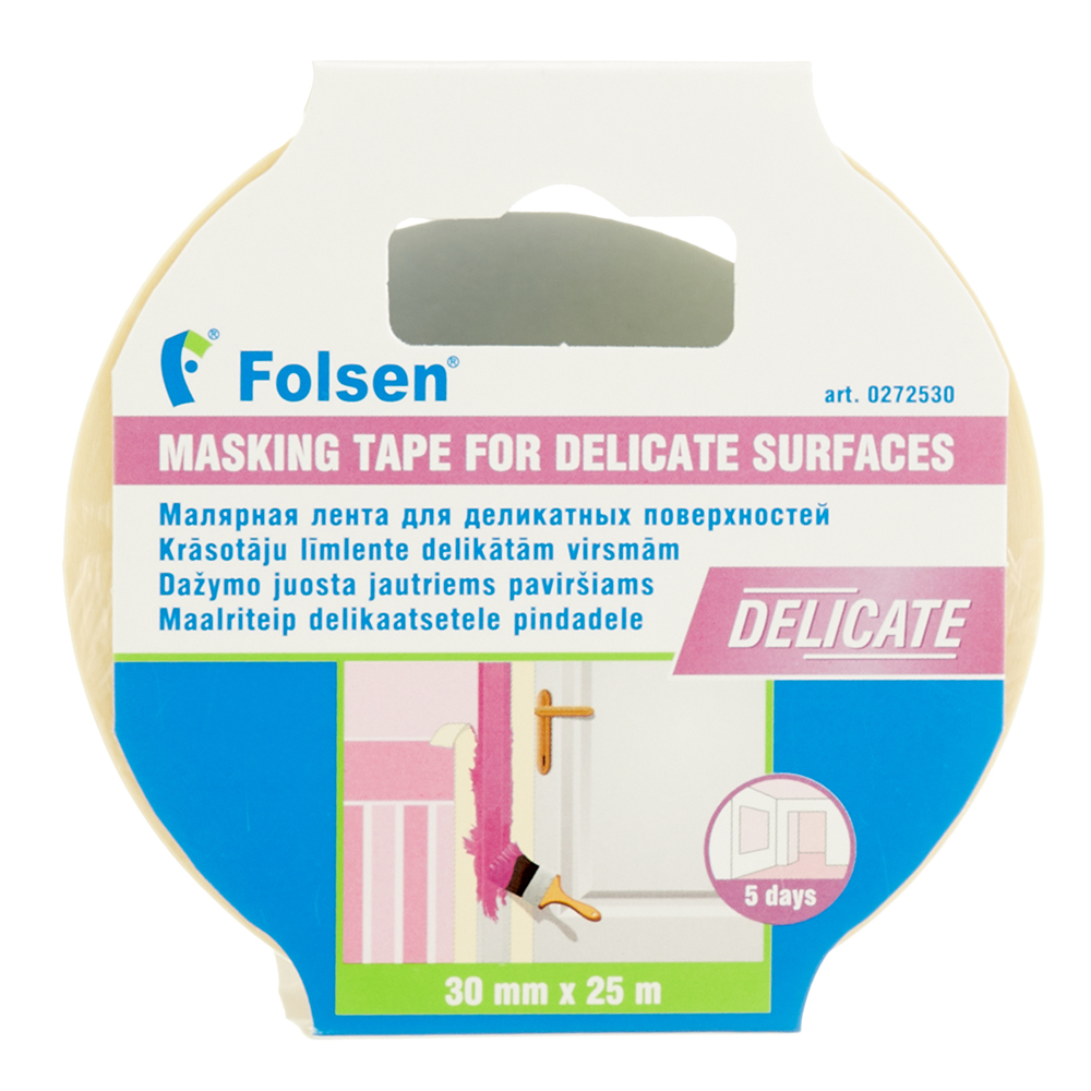 Лента малярная Folsen для деликатных поверхностей белая 30 мм 25 м