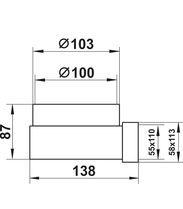 Соединитель угловой пластиковый для плоских воздуховодов 55х110 мм с круглыми d100 мм