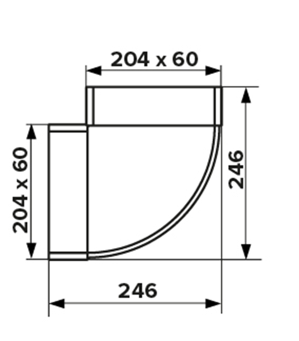 Колено горизонтальное пластиковое для плоских воздуховодов 60х204 мм 90°