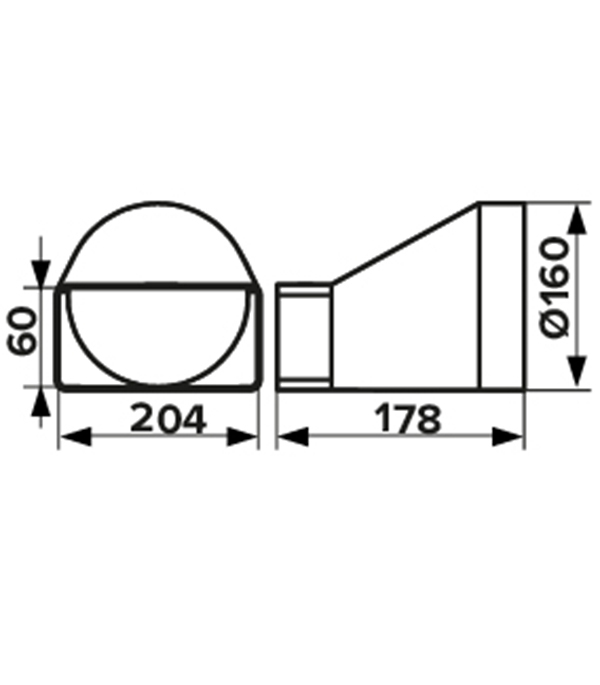 Соединитель эксцентриковый пластиковый для плоских воздуховодов 60х204 мм с круглыми d160 мм